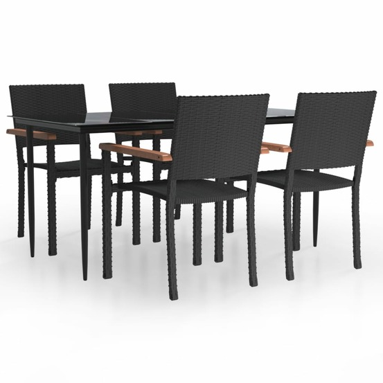 Ensemble à manger de jardin 5 pcs noir résine tressée