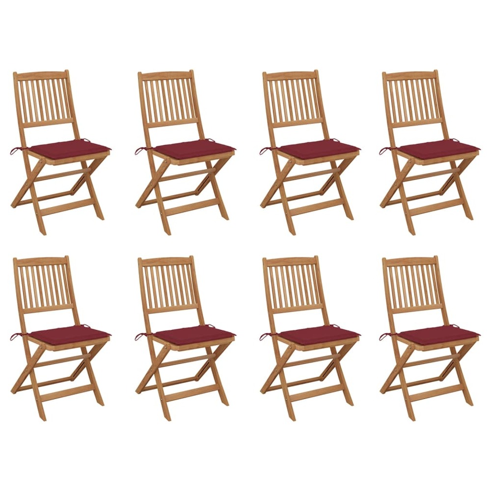 Chaises pliables d'extérieur avec coussins 8 pcs bois d'acacia