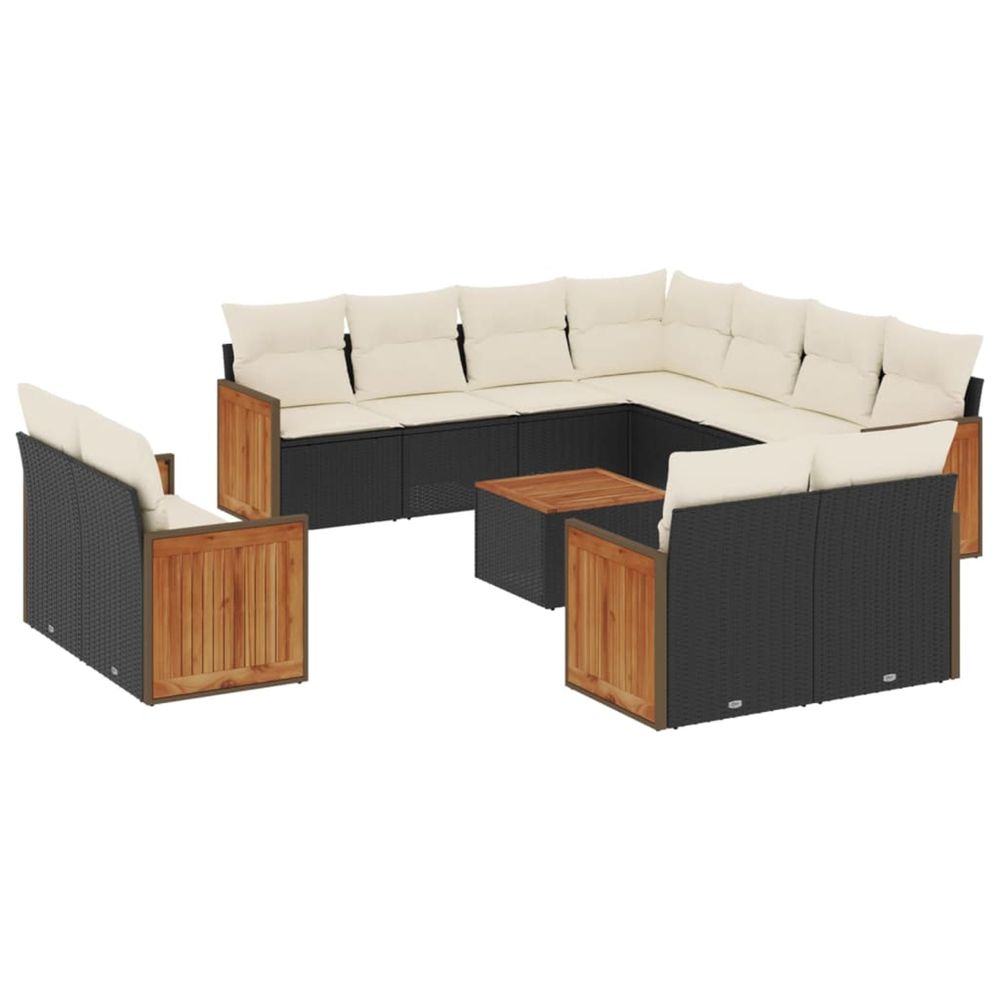 Salon de jardin 12 pcs avec coussins noir résine tressée