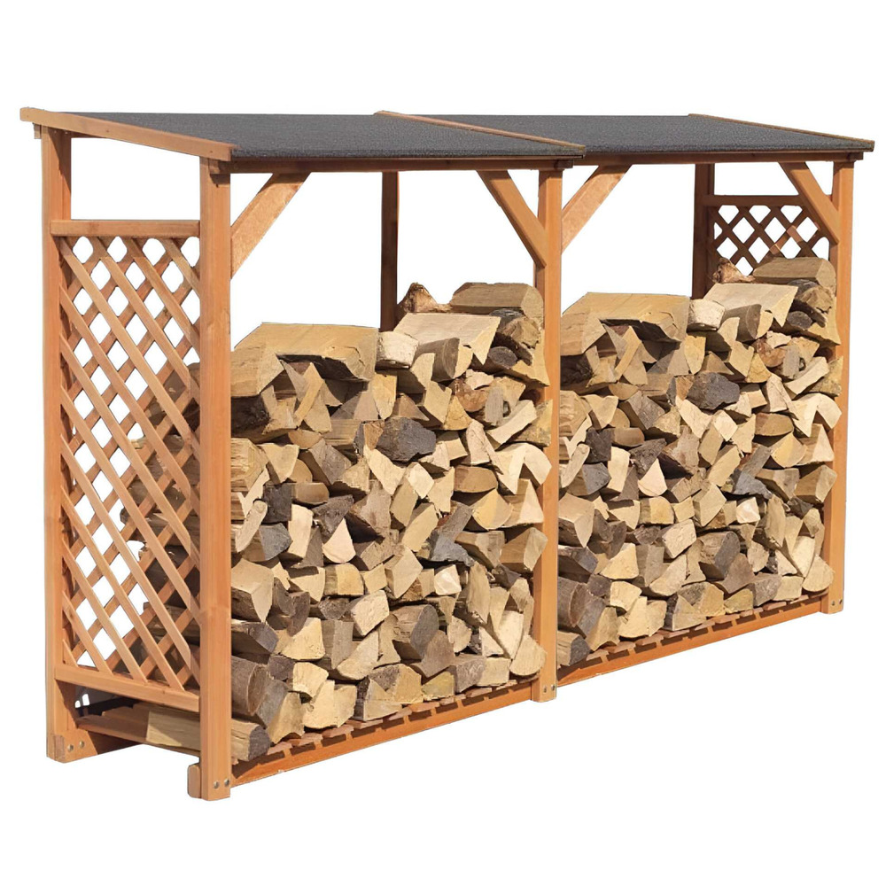 Abri bûches en bois coloris miel avec extension