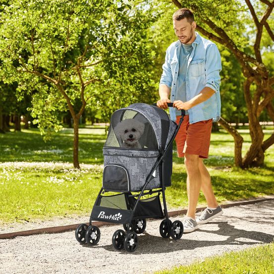 Poussette chien pliable oxford promenade panier rangement gris noir 81x48x99cm - comfortxl pet living