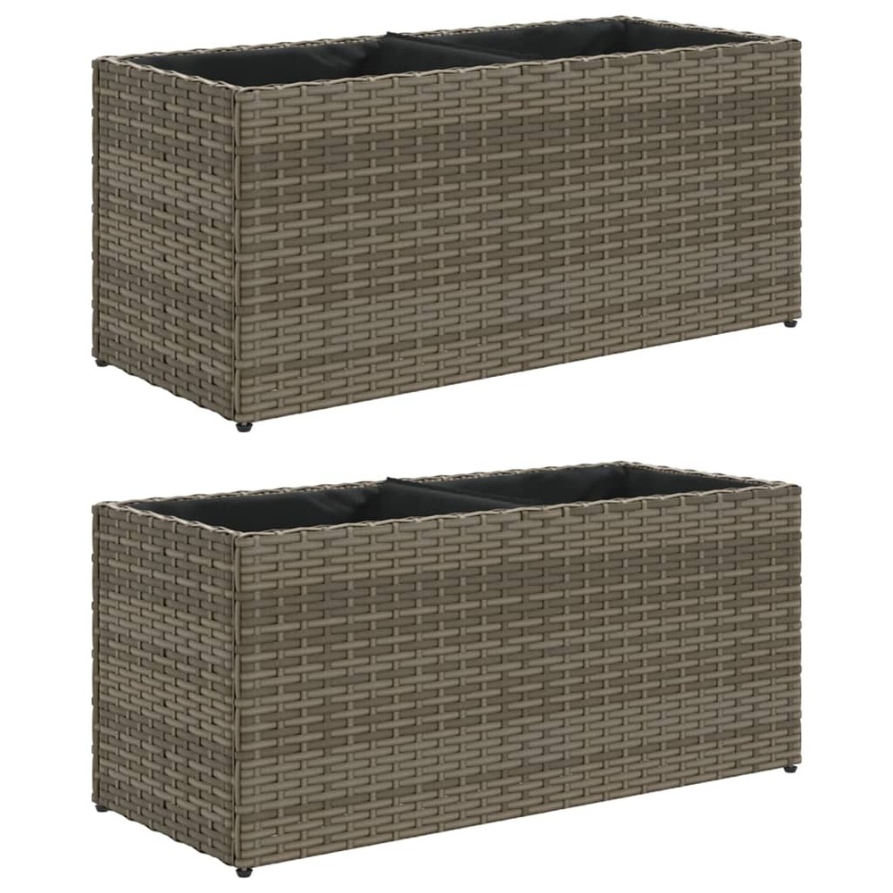 Jardinière bac lit surélevé plantes fleurs jardin terrasses avec 2 pots lot de 2 72 x 30 x 32 cm résine tressée gris 02_00388