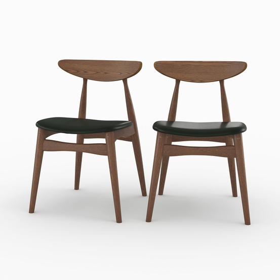 Josette-lot de 2 chaises en cuir synthétique noir et bois d'hévéa
