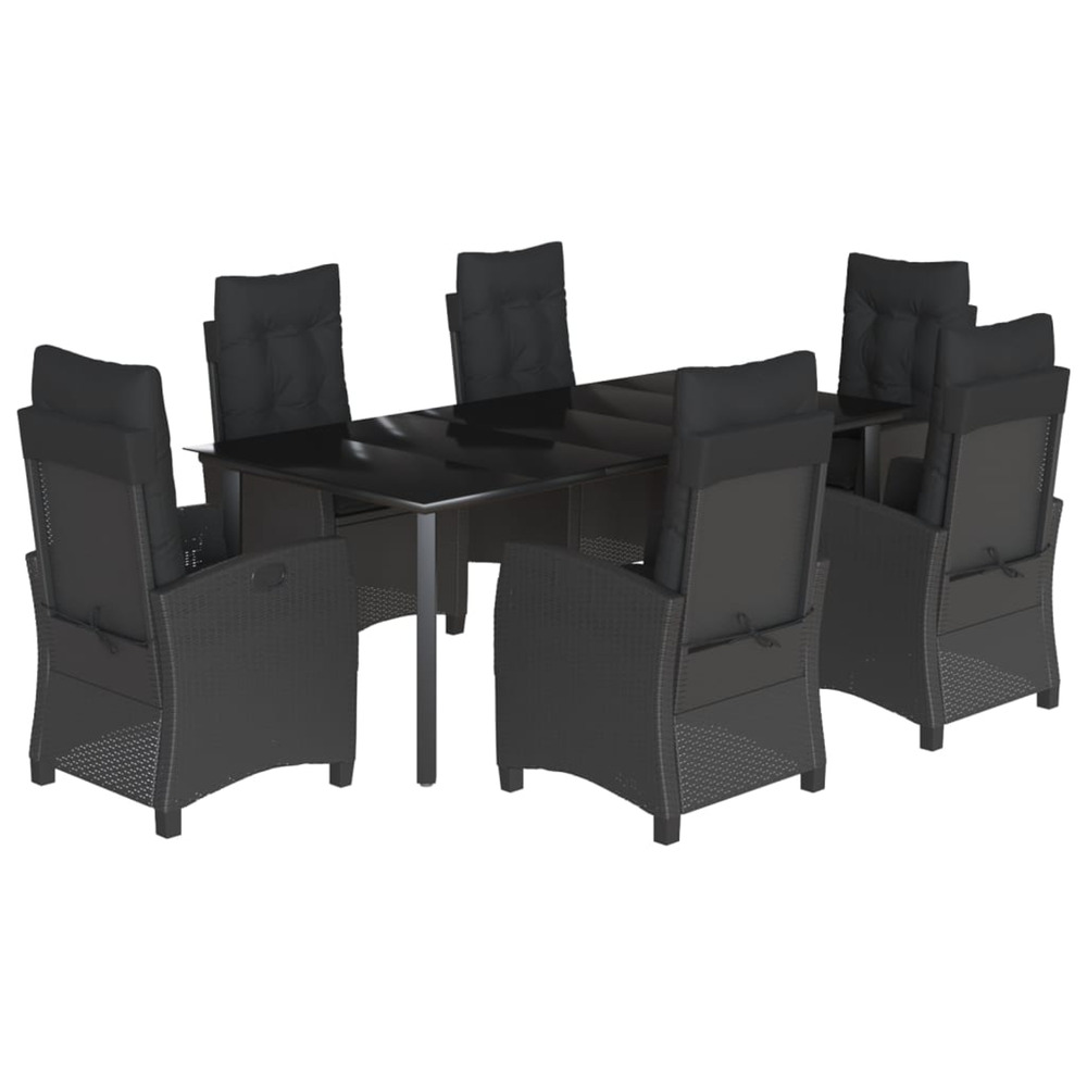 Ensemble à manger de jardin coussins 7pcs noir résine tressée