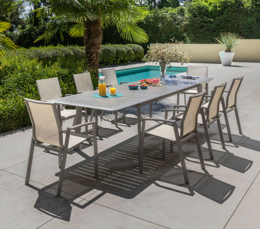 Ensemble table et chaises de jardin - 8 places - gris - rome