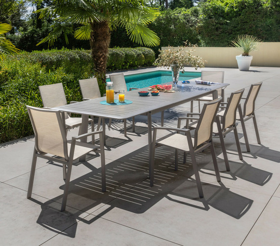 Ensemble table et chaises de jardin - 8 places - gris - rome