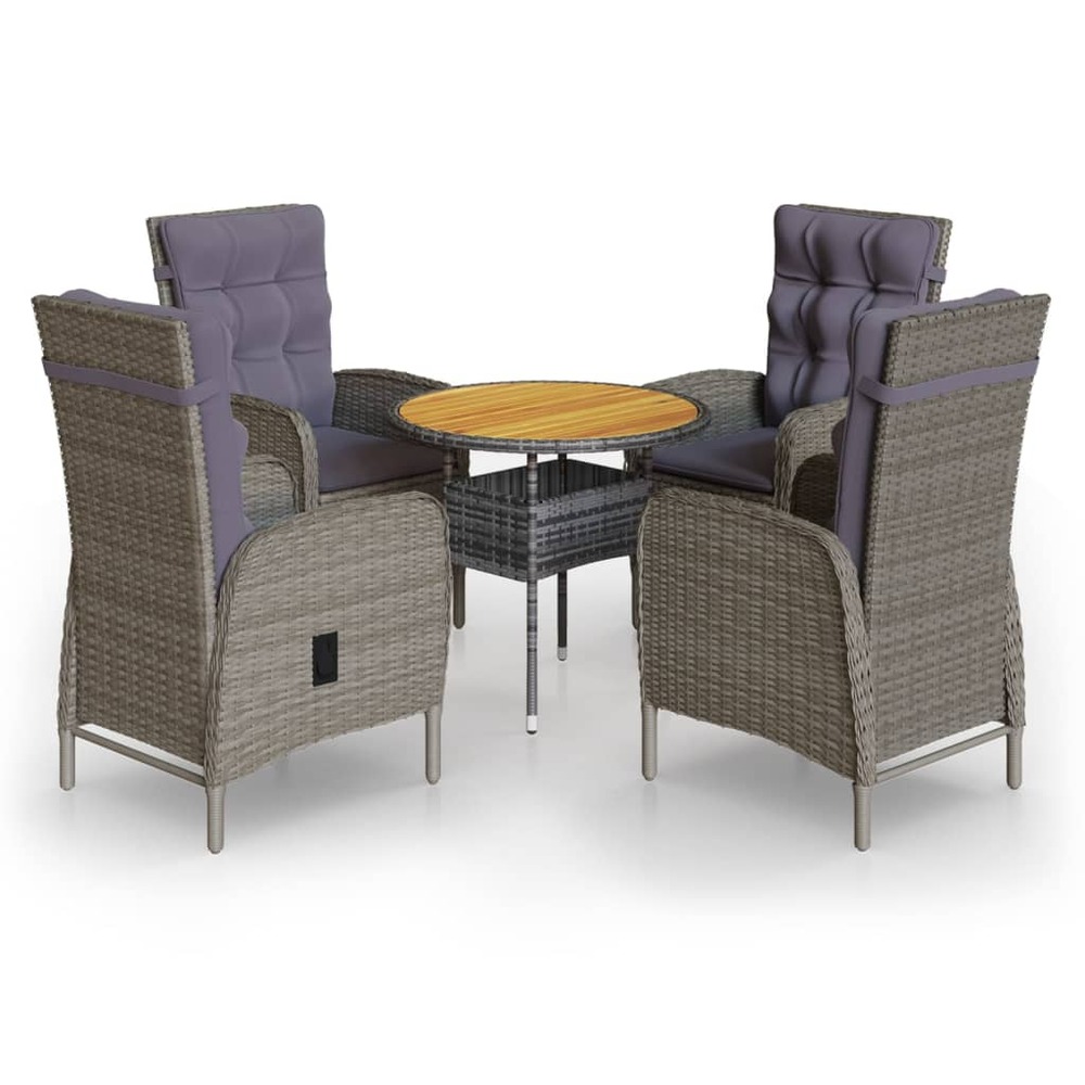 Mobilier de bistro de jardin 5 pièces résine tressée gris