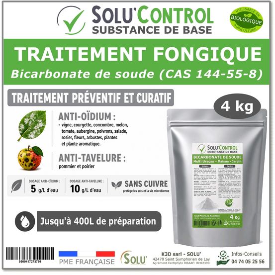 Solu'control bicarbonate de soude jardin 4 kg – traitement fongique naturel oïdium & tavelure- sans cuivre