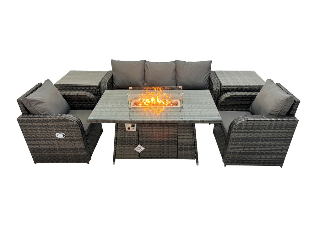 Salon de jardin exterieur table de foyer à gaz avec canapé lounge 2 tables d'appoint