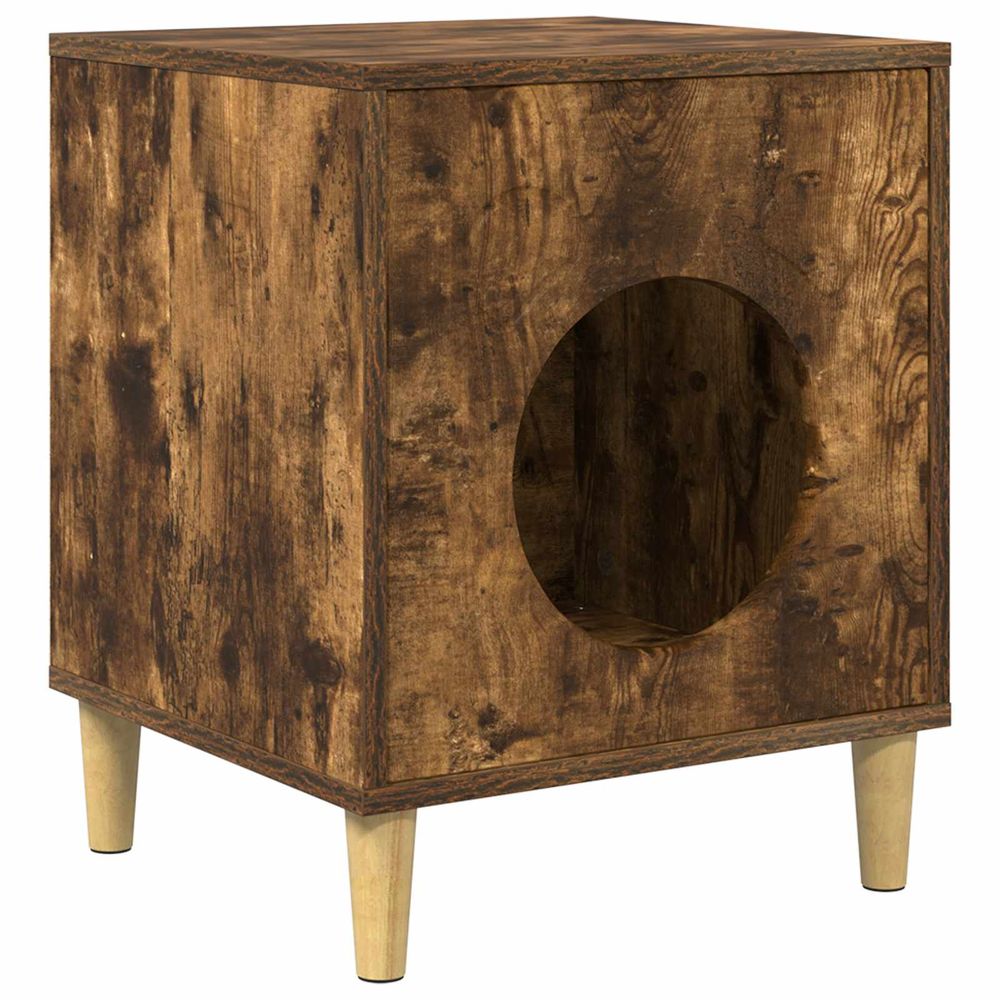 Maison pour chat chêne fumé 42,5 x 40 x 53 cm bois d'ingénierie