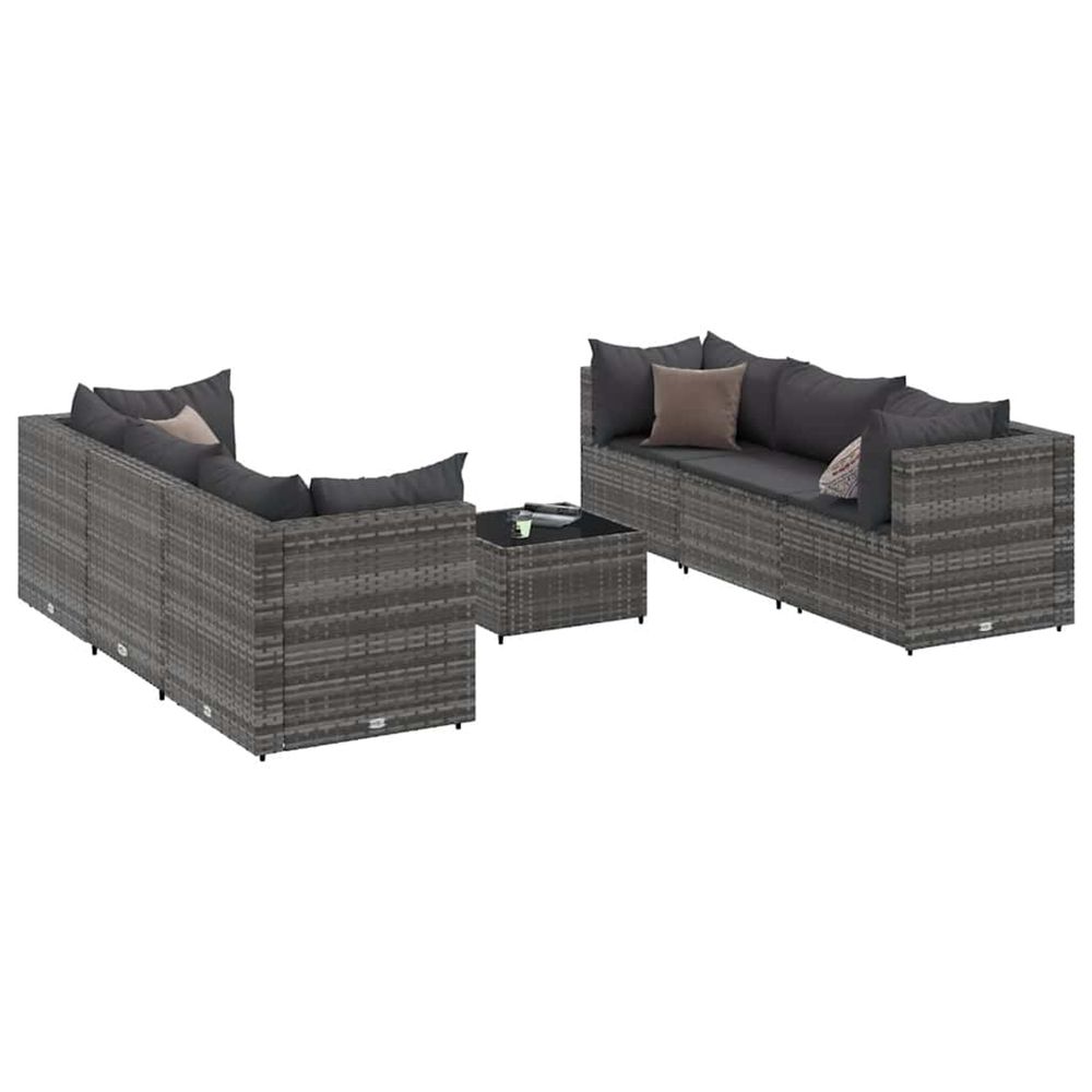 Salon de jardin 7 pcs avec coussins gris résine tressée