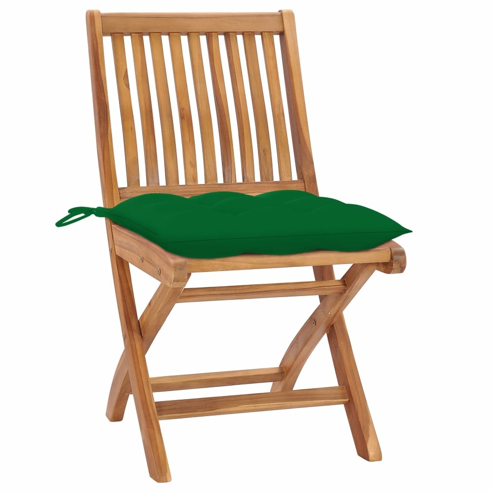 Chaises de jardin lot de 2 et coussins vert bois de teck massif