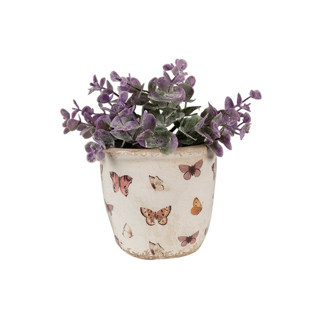 Pot de fleurs d'intérieur beige papillons 11x10cm