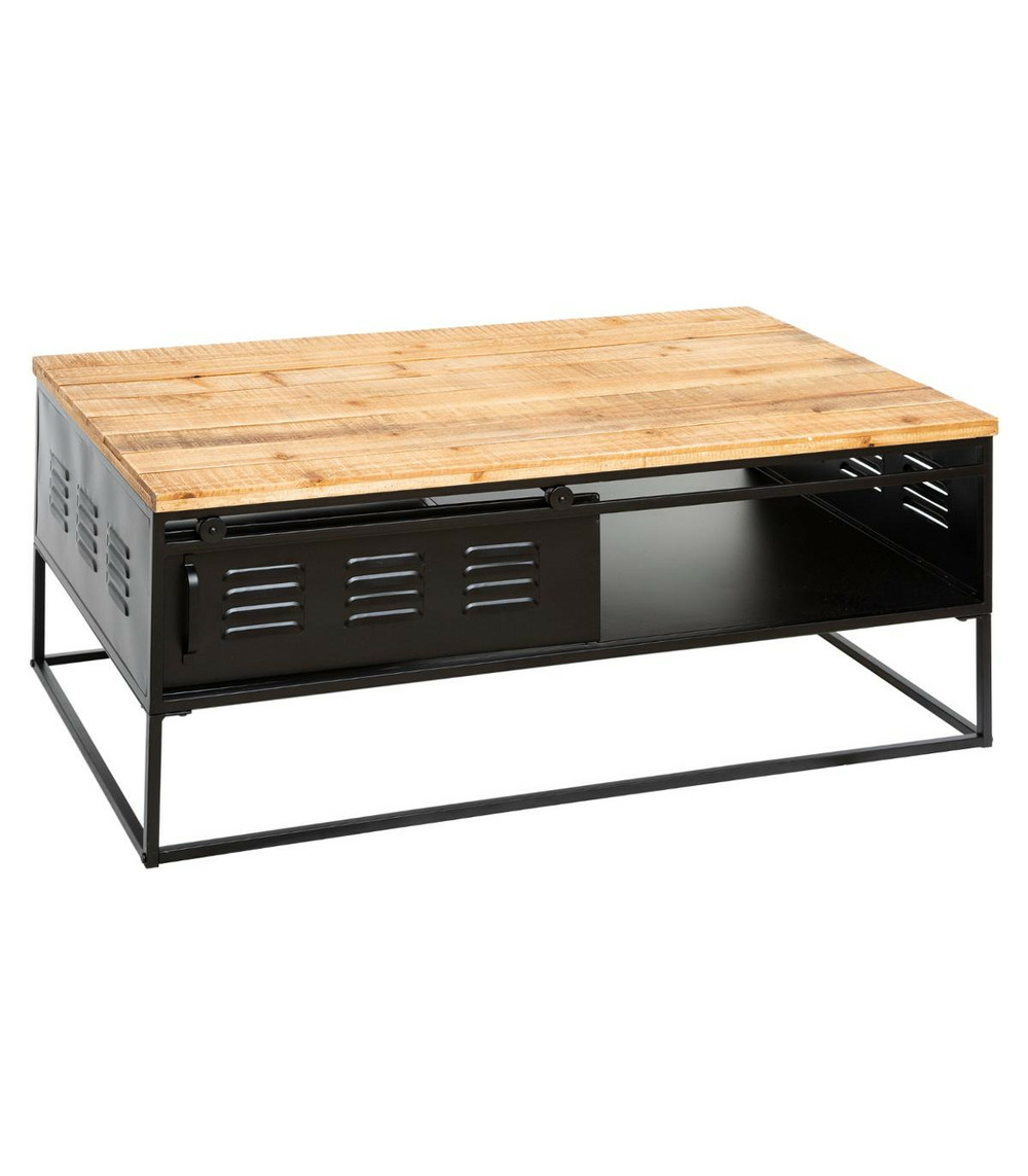 Table basse en bois et métal noir industriel 110 x 60 x 45 cm