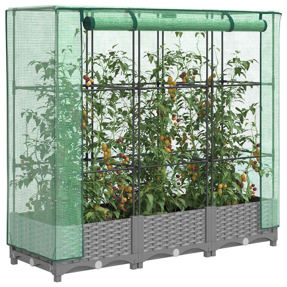 Grande jardinière avec serre de culture rotin gris clair 120cm