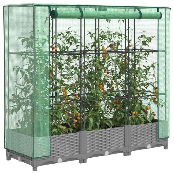 Grande jardinière avec serre de culture rotin gris clair 120cm