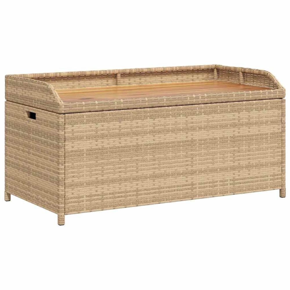 Banc de rangement mélange beige résine tressée et bois d'acacia
