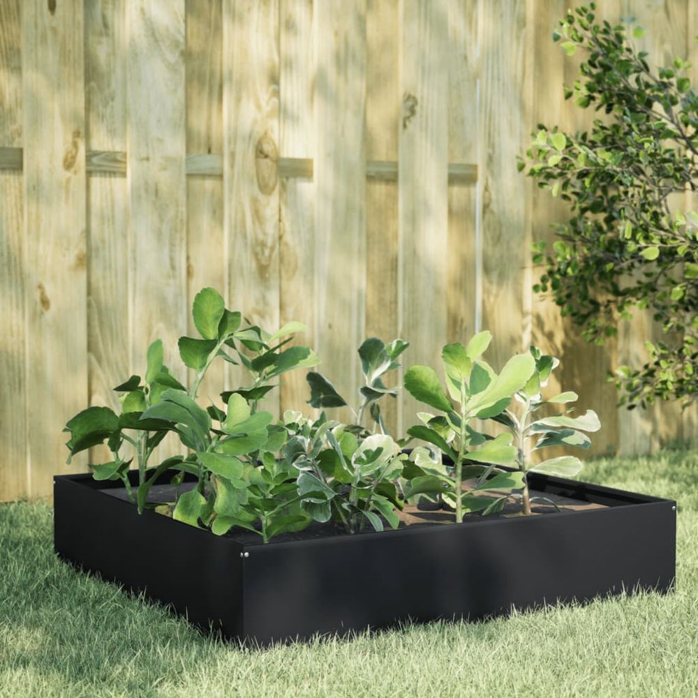 Carré potager surélevé en acier pour jardin terrasse noir 100x100x33,5 cm
