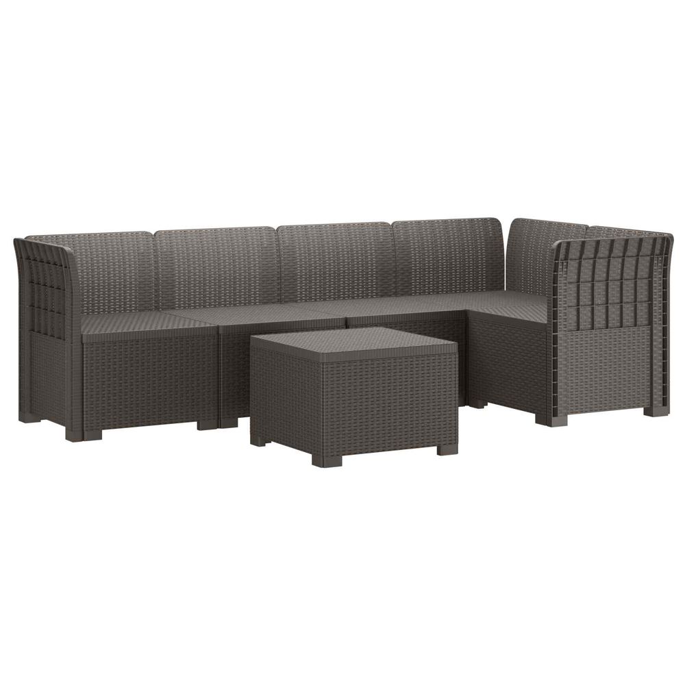 Canapé de jardin 5 places aspect rotin pp gris clair
