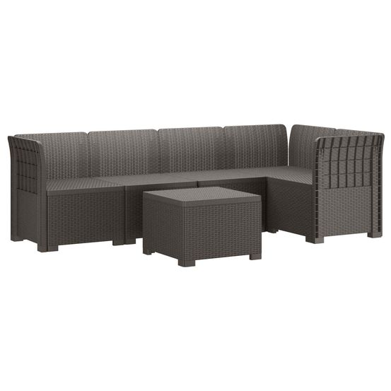 Canapé de jardin 5 places aspect rotin pp gris clair