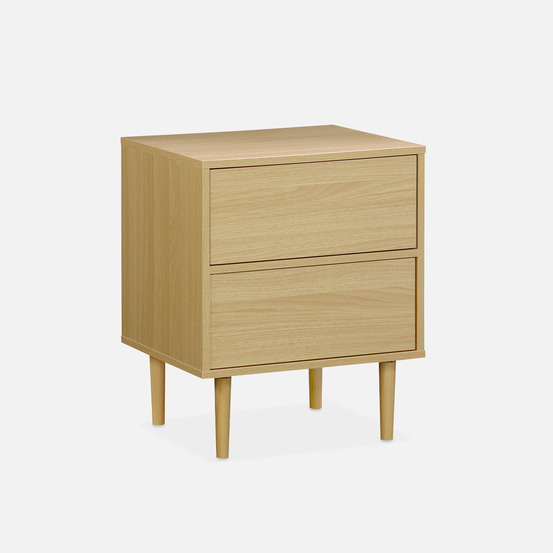 Table de chevet décor bois naturel - mika - 2 tiroirs - l 48 x l 40 x h 59cm