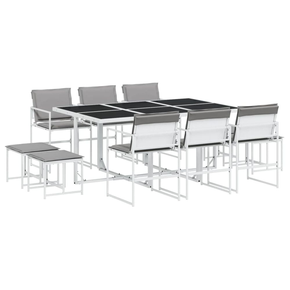 Ensemble à manger de jardin avec coussins 11pcs blanc textilène