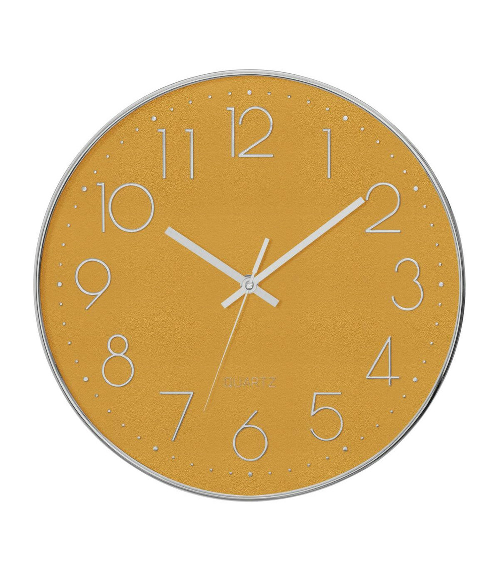 Pendule murale silencieuse contour argent d 30 cm