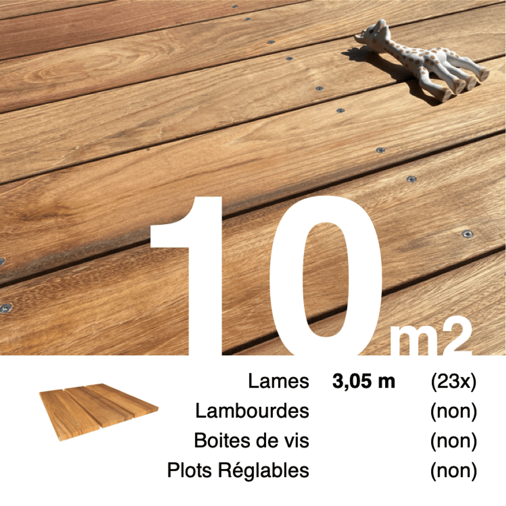Planches de terrasse bois exotique jatoba pour 10 m², longueur 3,05 m.