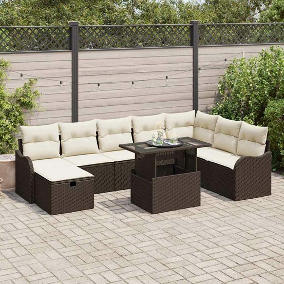 Ensemble de canapé de jardin 9 pcs marron poly rotin