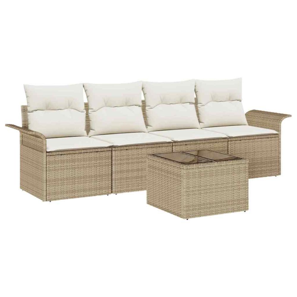 Ensemble de canapé de jardin 5 pièces beige et crème polyrotin