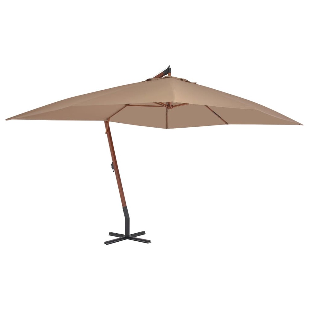 Parasol meuble de jardin en porte-à-fau x avec mât en bois 400 x 300 cm taupe