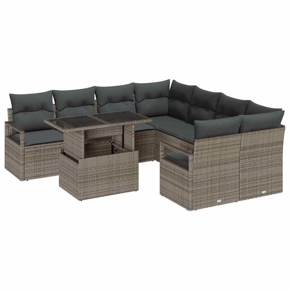 Ensemble de canapé de jardin 9 pc gris poly rotin