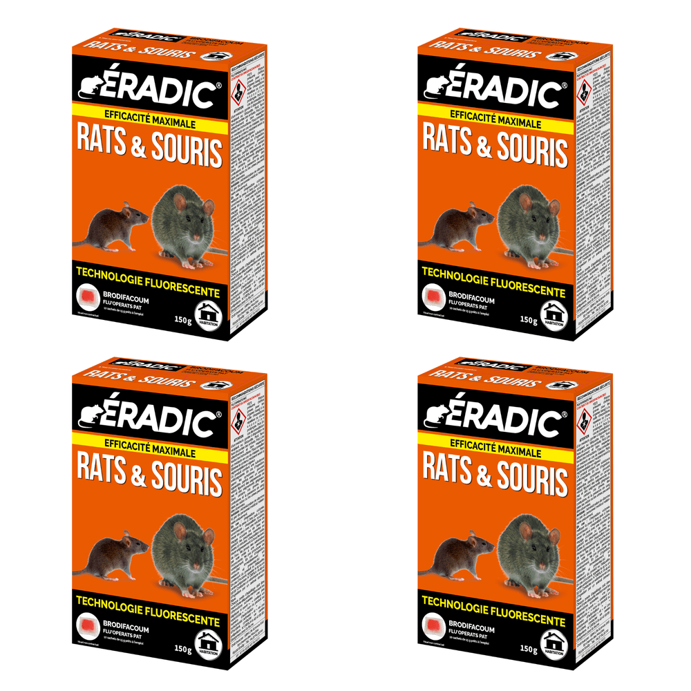 Eradic pâtes fluorescentes - anti rats & souris - efficacité maximale - lieux secs & humides - 4x10 sachets - prêt ã l'emploi