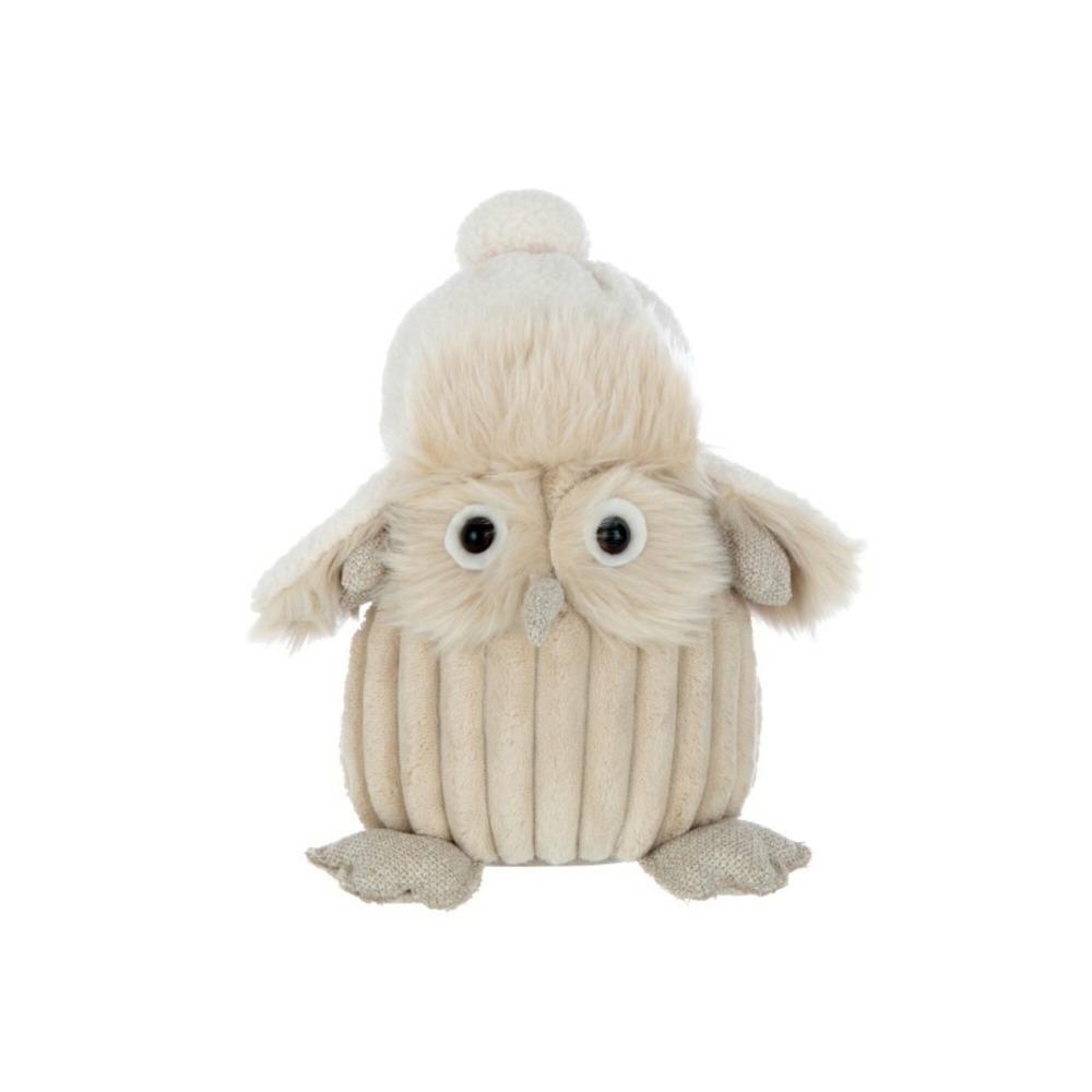 Hibou en tissu beige 20x16x26 cm