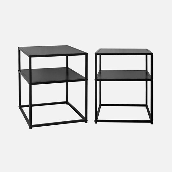 Lot de 2 tables de chevet en métal noir avec étagère