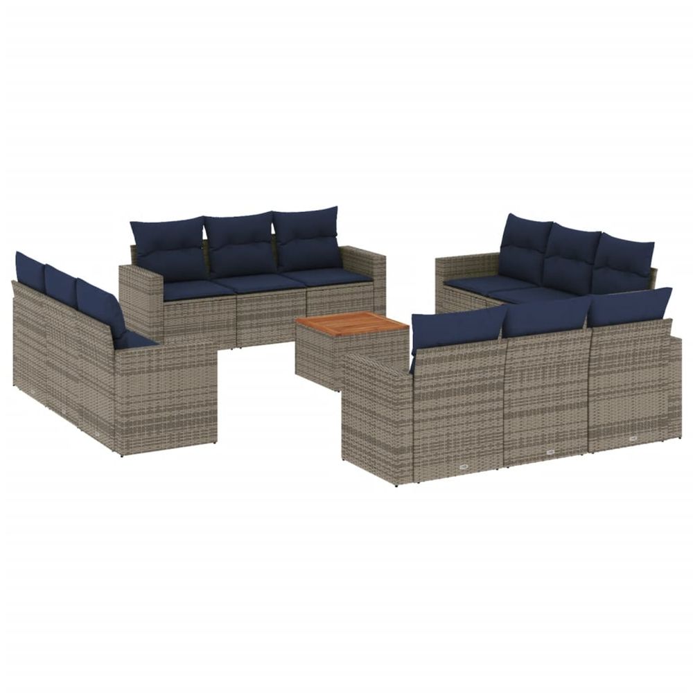 Salon de jardin avec coussins 13 pcs gris résine tressée