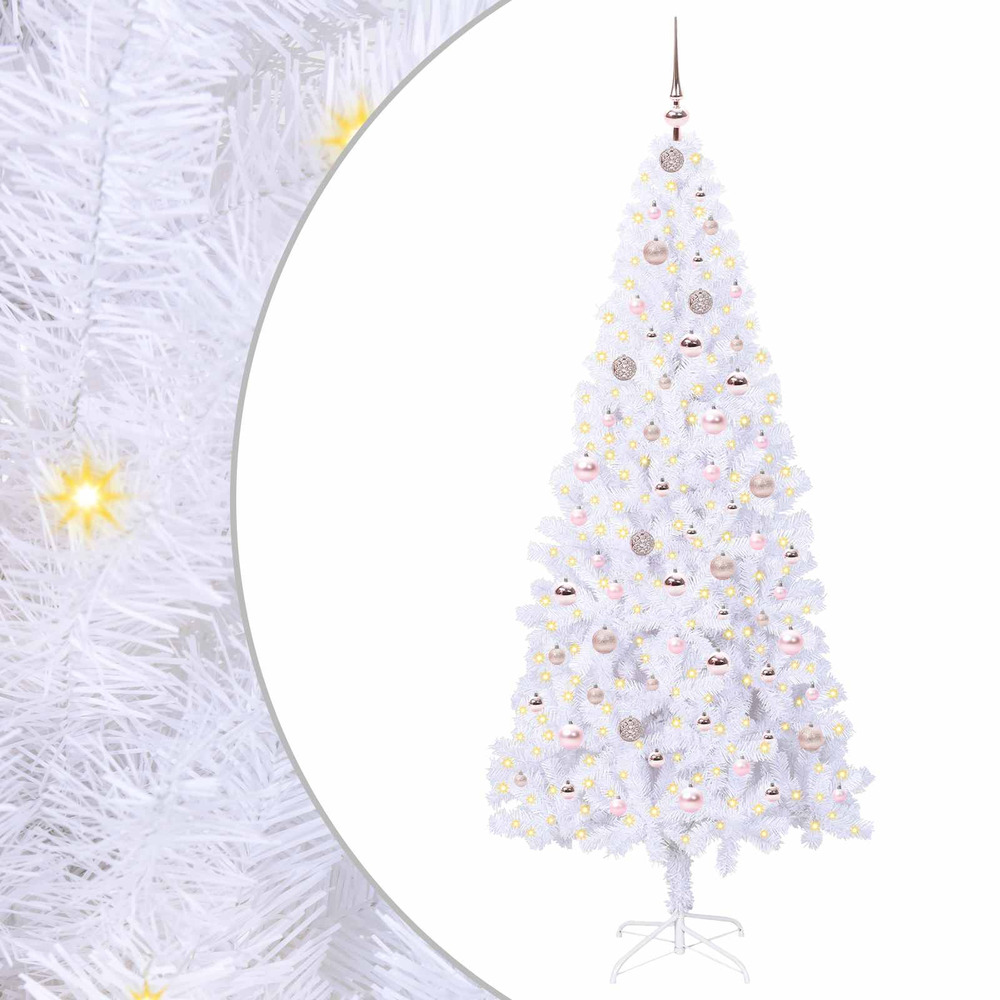 Sapin de noël artificiel avec 300 led blanc 210 cm pvc et acier