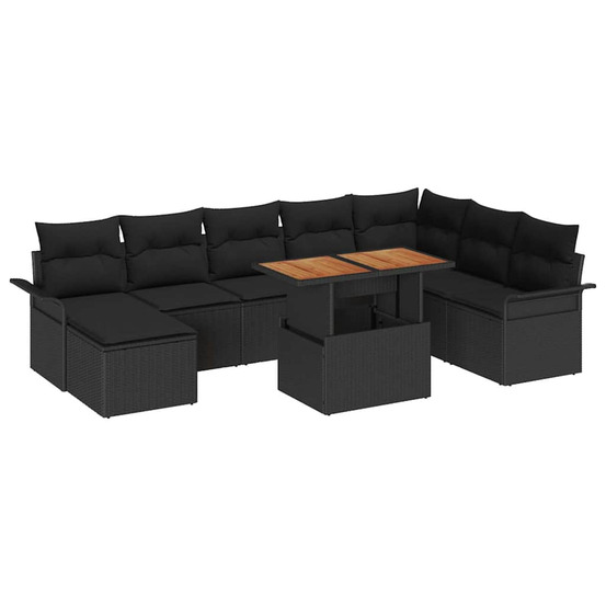 Ensemble de canapé de jardin 9 pcs noir poly rotin