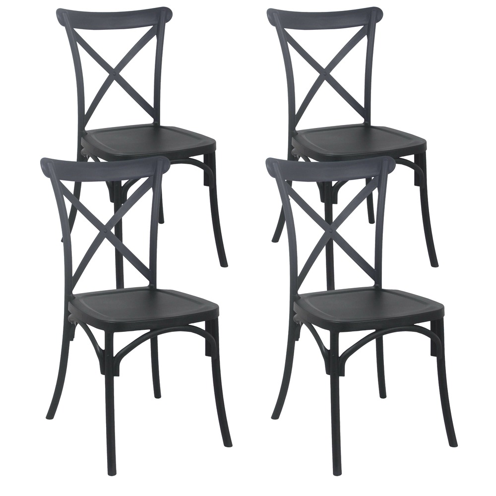 Lot de 4 chaises de terrasse en plastique noir