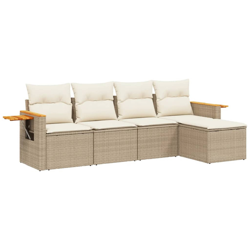 Salon de jardin avec coussins 5 pcs beige résine tressée