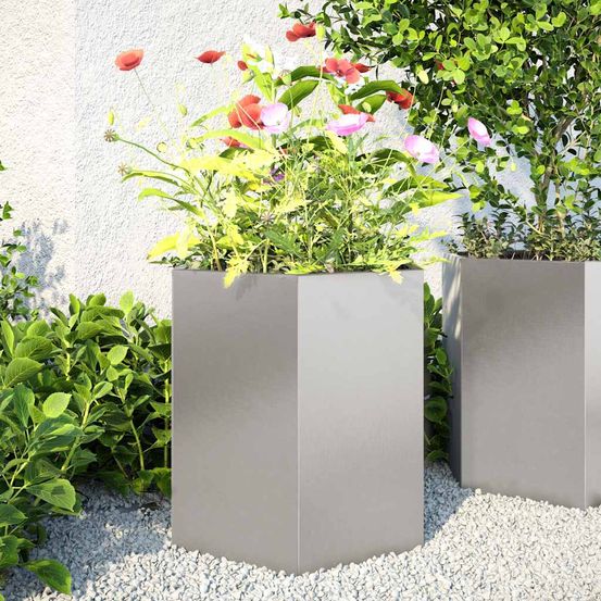 Lot de 2 carrés potager hexagonaux inox pour jardin moderne 46x45 cm