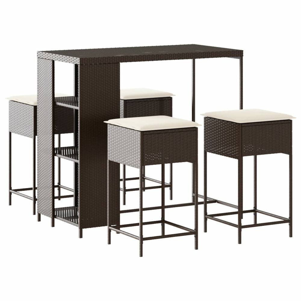 Ensemble de bar de jardin avec coussins 5 pcs marron poly rotin