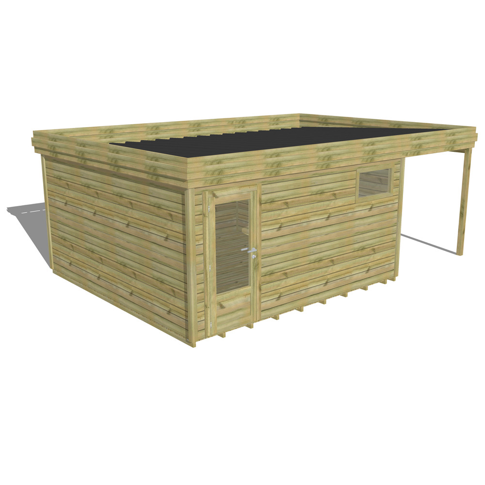 Abri de jardin bois pin traité autoclave 27mm - 6,34x4,34m / 28m2 - bac acier - plancher bois