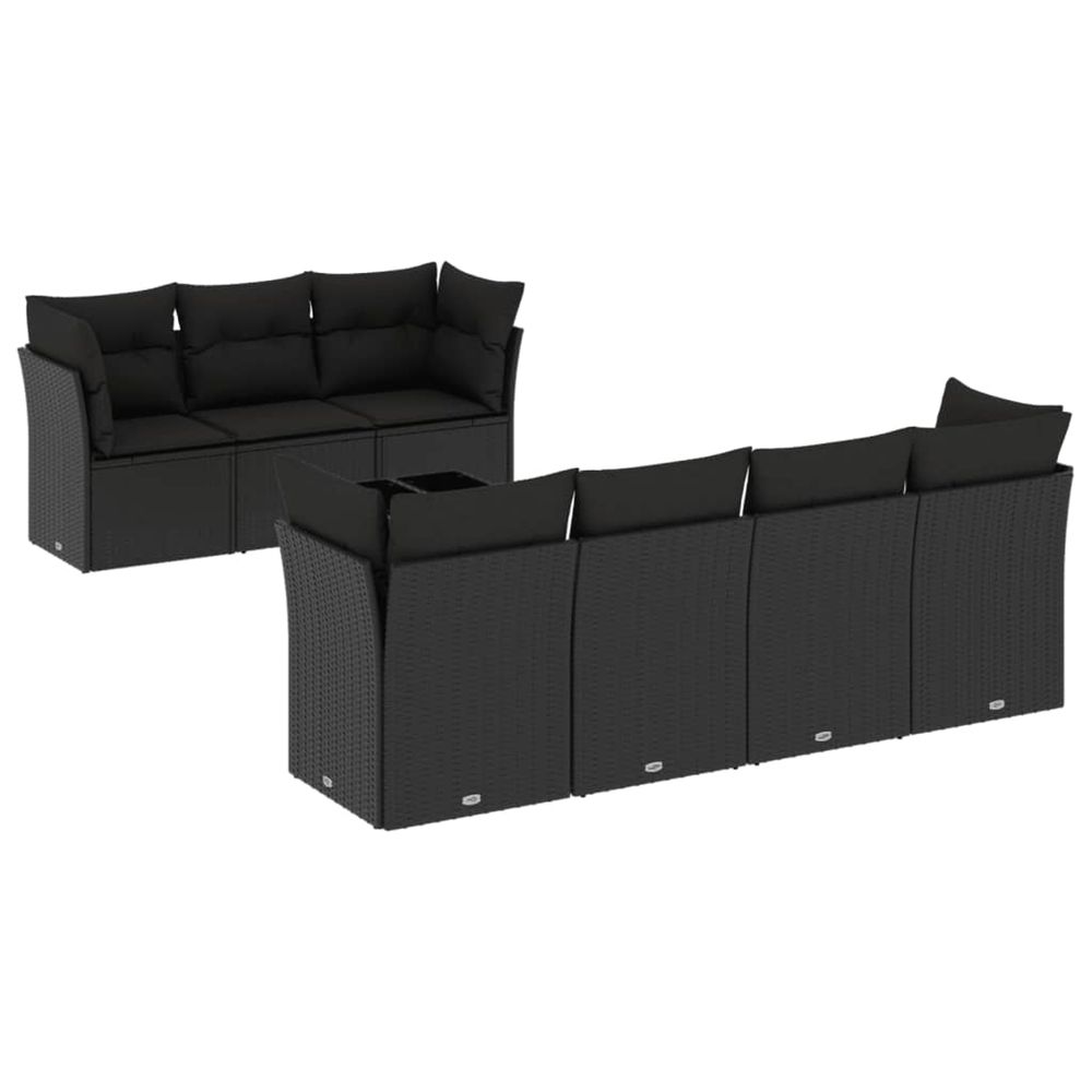 Salon de jardin 8 pcs avec coussins noir résine tressée