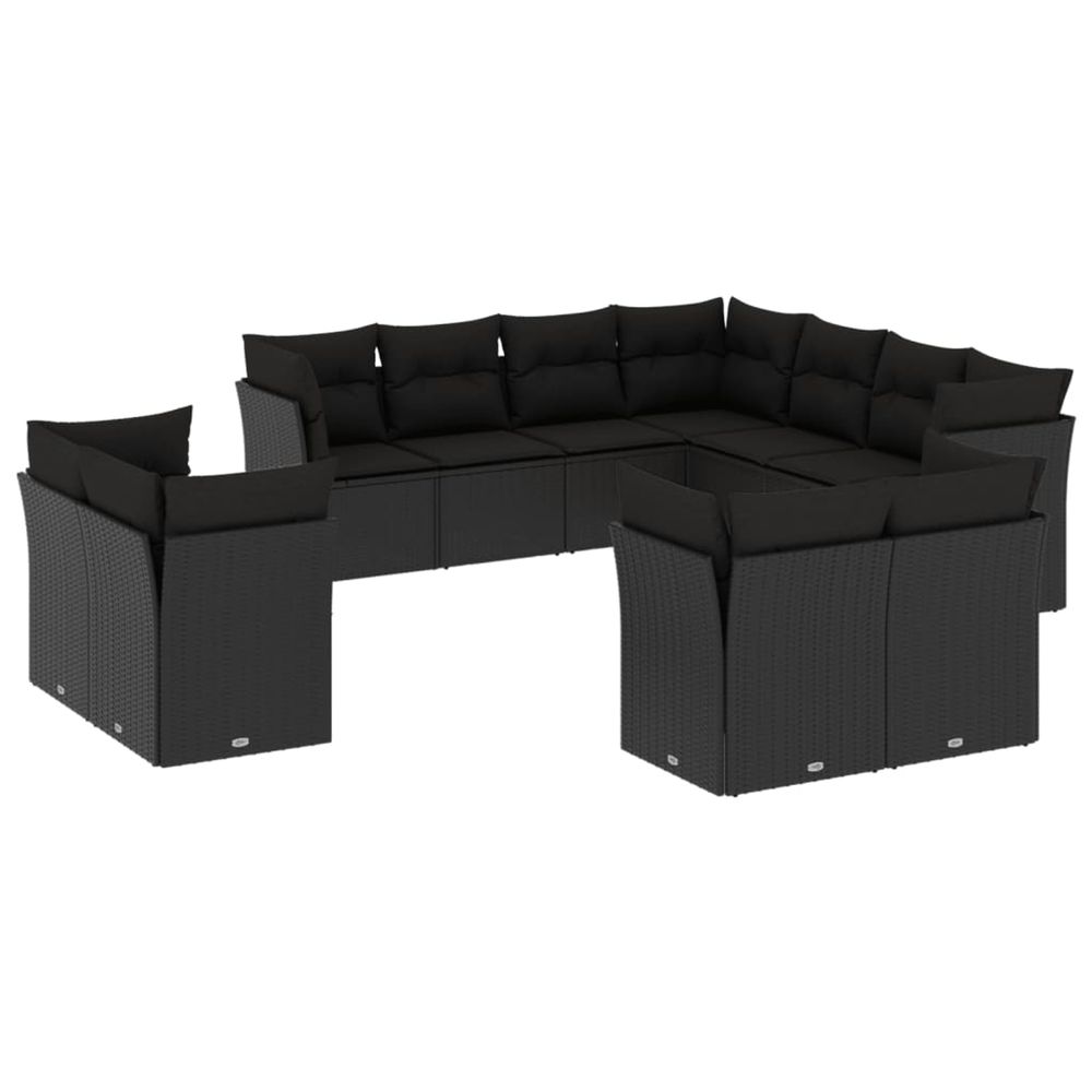 Salon de jardin 11 pcs avec coussins noir résine tressée