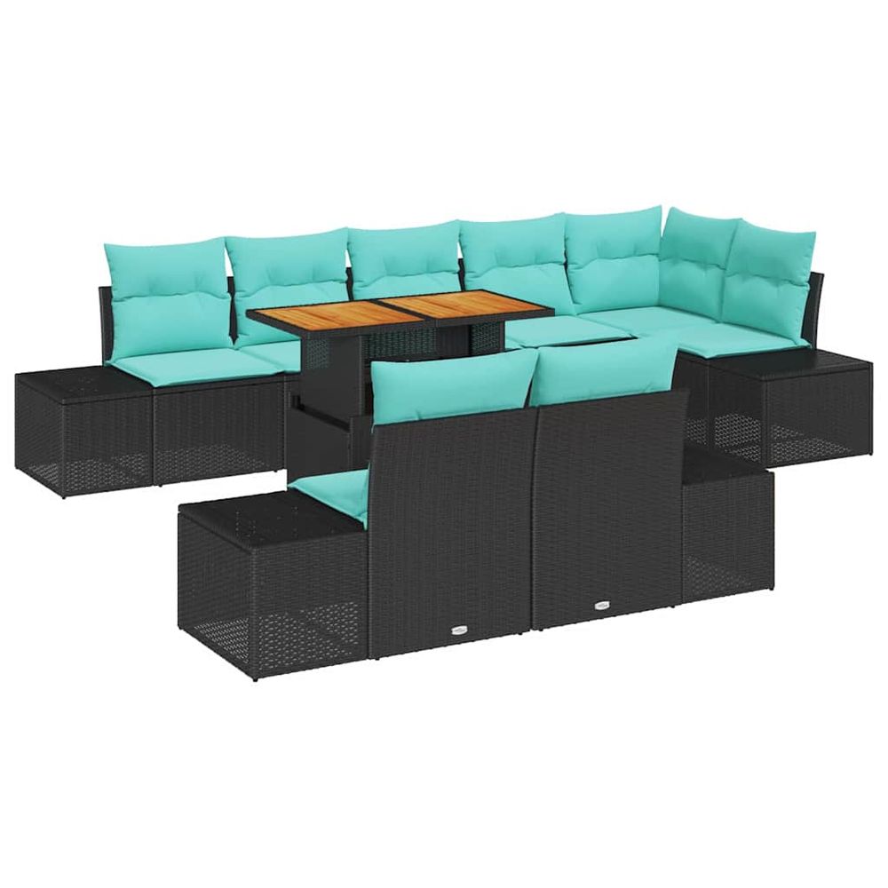 Ensemble de canapé de jardin 9 pc noir poly rotin