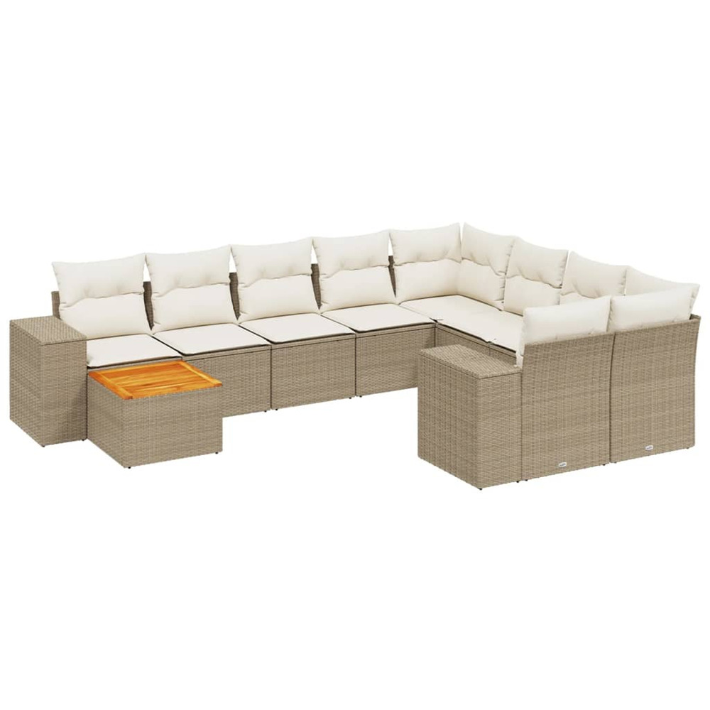 Salon de jardin avec coussins 10 pcs beige résine tressée