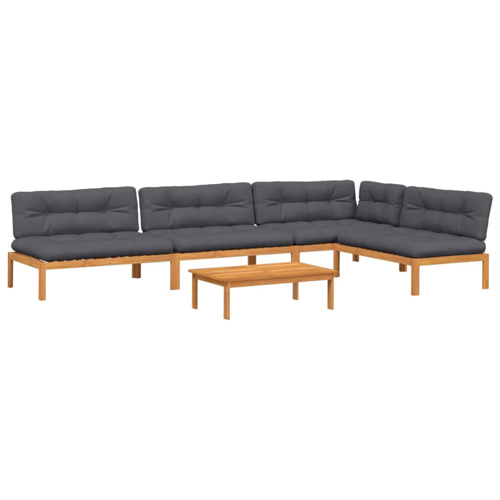 Salon palette de jardin avec coussins 5pcs bois d'acacia massif