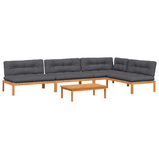 Salon palette de jardin avec coussins 5pcs bois d'acacia massif