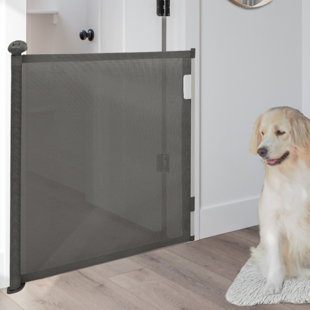 Barrière de sécurité rétractable pour animaux domestiques 130 cm gris